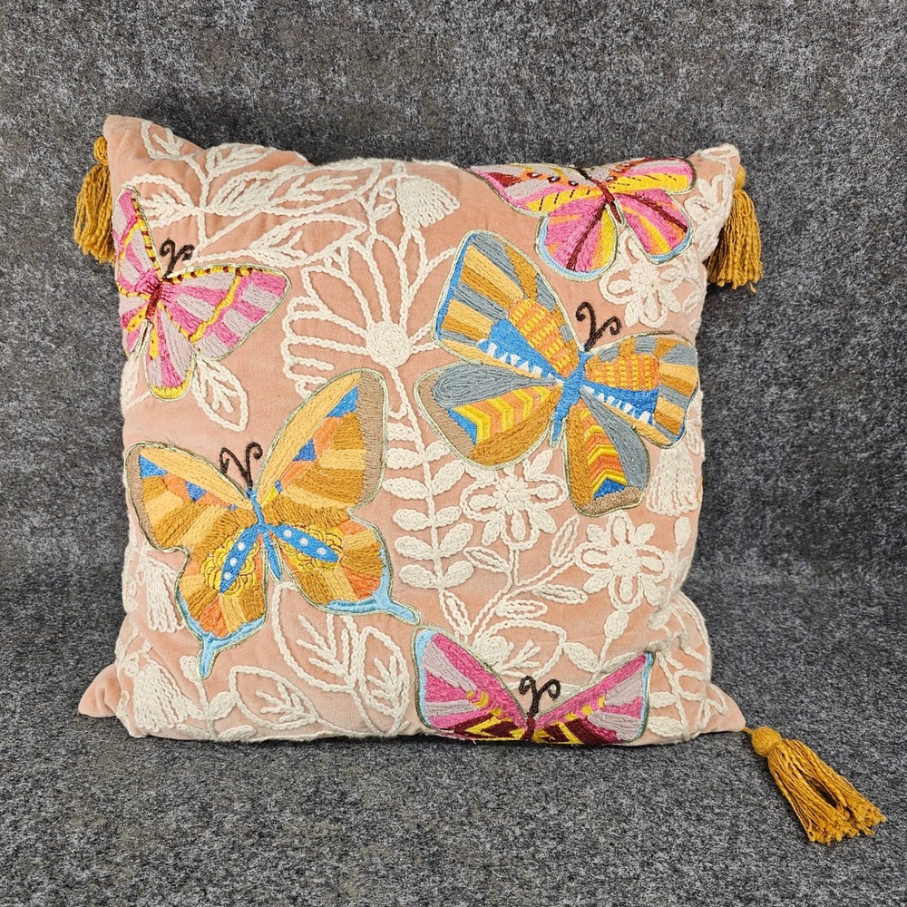 Elie Tahari Home Velvet Flower & Butterfly Embroidered Throw Pillow, Multicolor